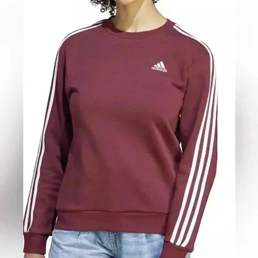 Adidas burgundy 3 striped crewneck sweatshirt size small